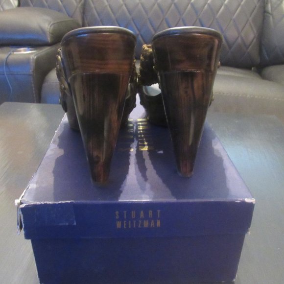 STUART WEITZMAN-Dark Brown Woven Heeled Slides ~ Size 9 - Picture 6 of 16
